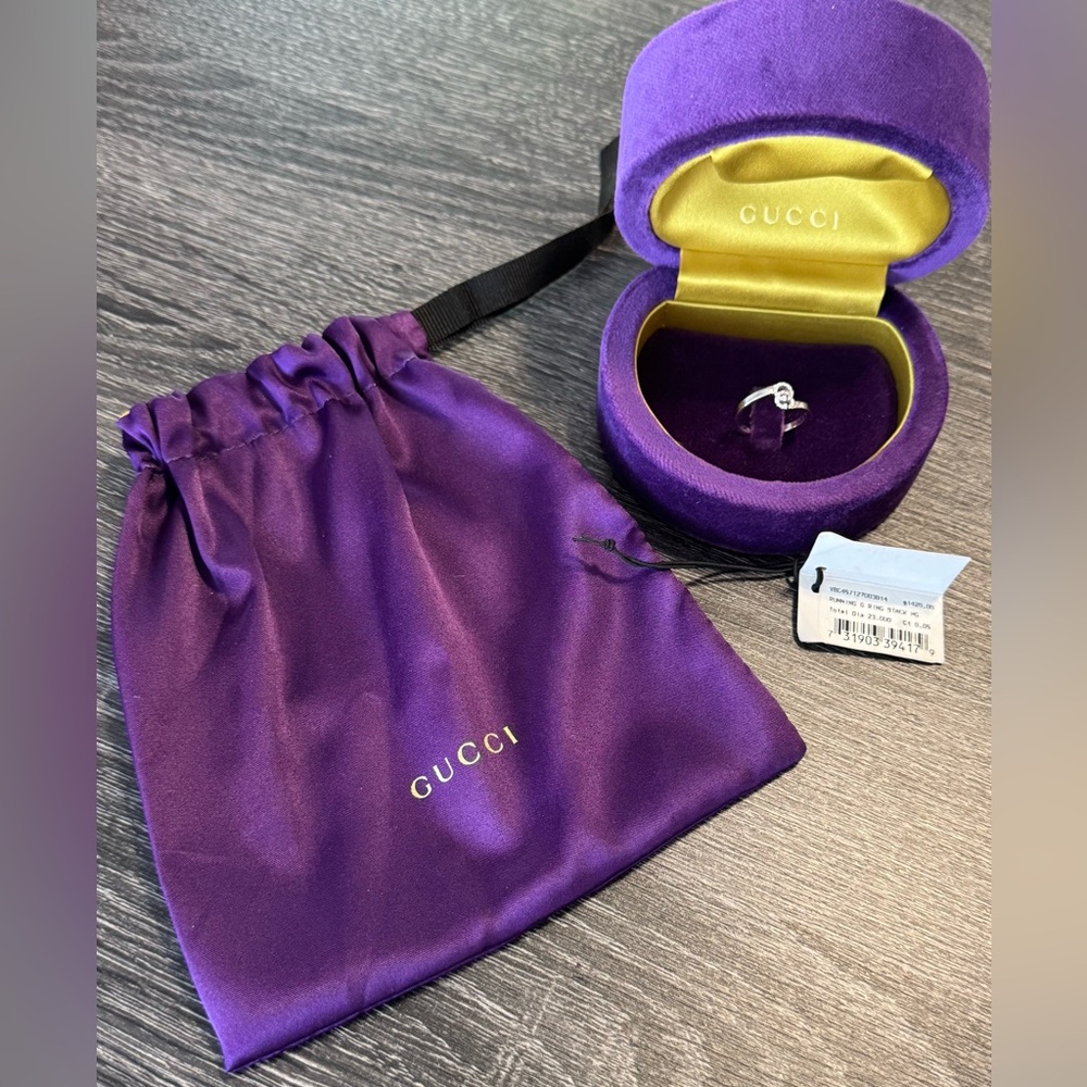 Gucci Running G Diamond Ring GG White Gold Size 7 US or 14 Italy